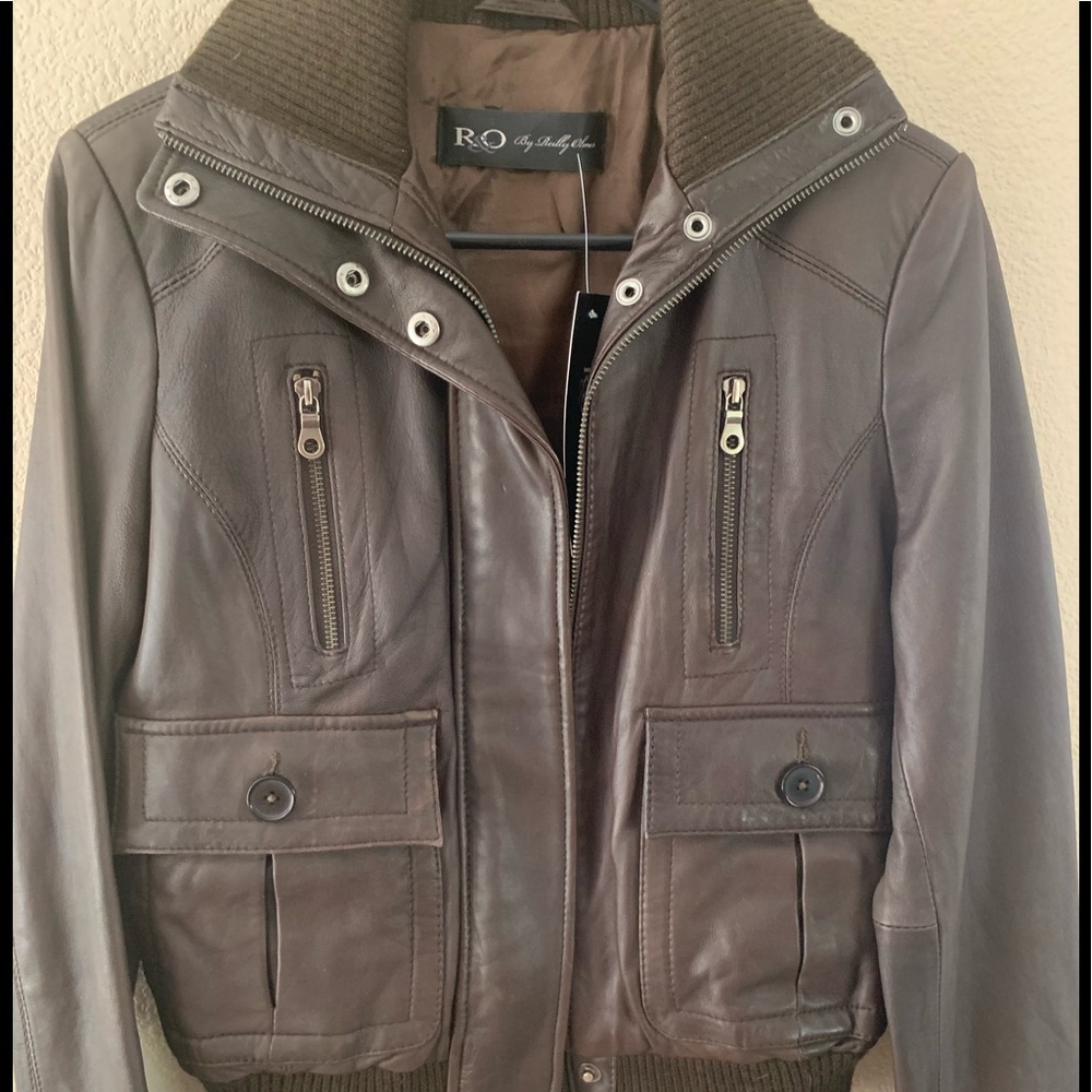 NEW R&O Brown Bomber Leather Jacket